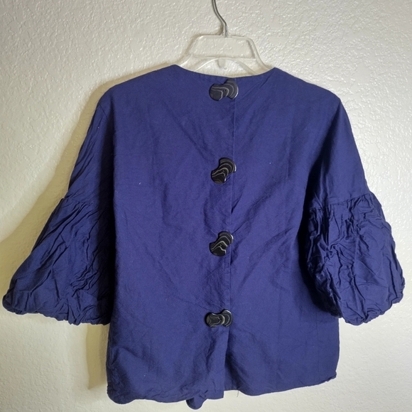 Tibi blue puff sleeves Back Buttons blouse Sz S - Picture 1 of 9